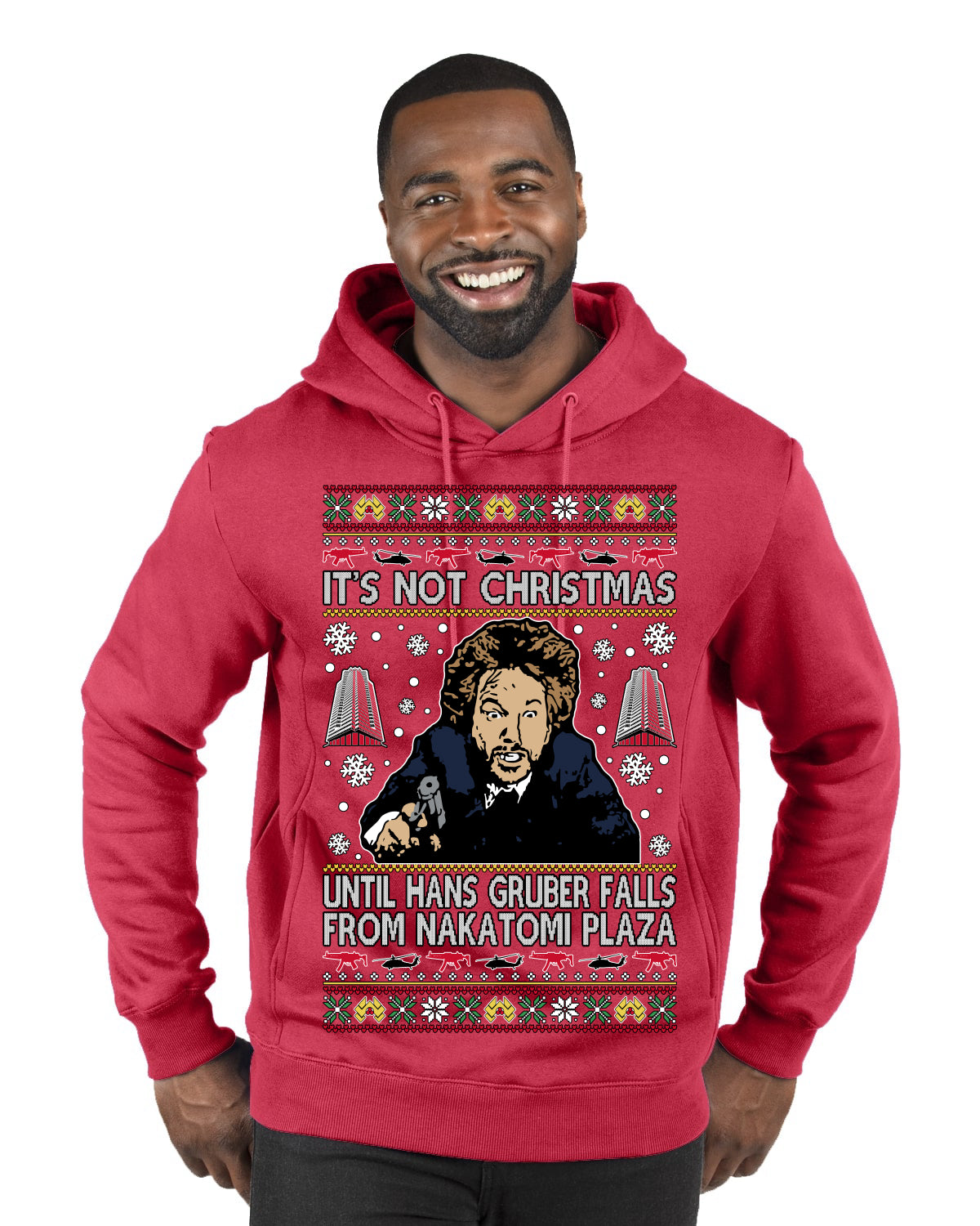 It's Not Christmas Until Hans Gruber Falls From Nakatomi Plaza Color Ugly Christmas Sweater Premium Graphic Hoodie Sweatshirt