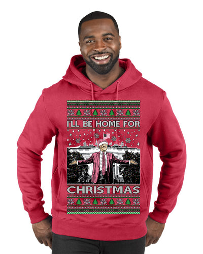 I'll Be Home for Christmas Pink Suit | Funny Santa Clause President Donald Trump Ugly Christmas Sweater Premium Graphic Hoodie Sweatshirt
