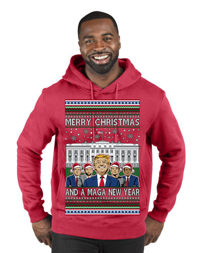 Merry Christmas and a MAGA New Year 2025 Ugly Christmas Sweater Premium Graphic Hoodie Sweatshirt