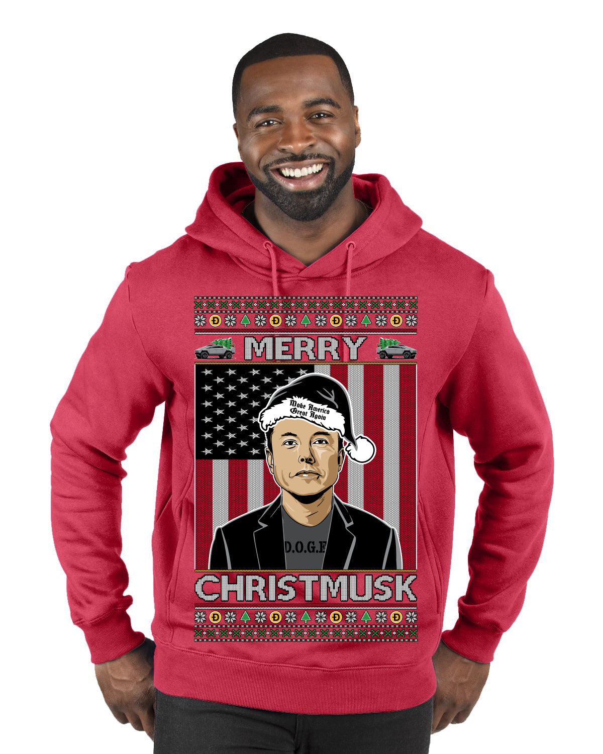 Merry Christmusk Funny Dark MAGA Santa Elon Doge Meme Ugly Christmas Sweater Premium Graphic Hoodie Sweatshirt