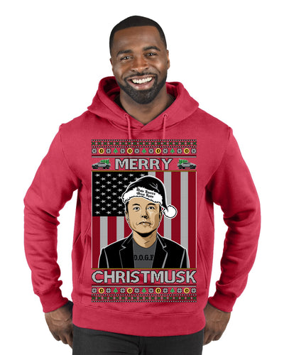 Merry Christmusk Funny Dark MAGA Santa Elon Doge Meme Ugly Christmas Sweater Premium Graphic Hoodie Sweatshirt