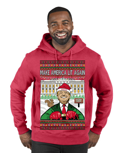 Make America Lit Again Funny Trump 2024 White House MAGA Ugly Christmas Sweater Premium Graphic Hoodie Sweatshirt