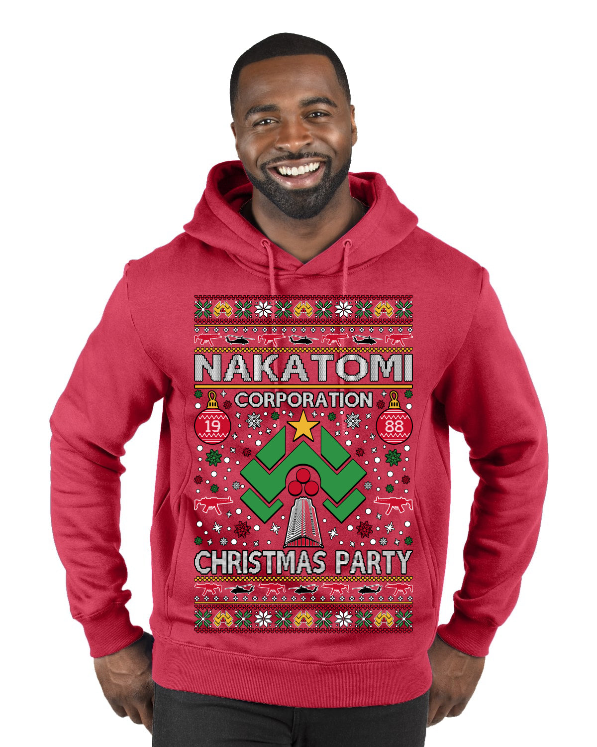 Nakatomi Corporation Christmas Party 1988 Plaza Logo, Classic Die Hard McClane 80s Xmas Movie Quote Ugly Christmas Sweater Premium Graphic Hoodie Sweatshirt