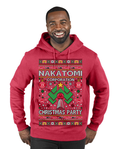 Nakatomi Corporation Christmas Party 1988 Plaza Logo, Classic Die Hard McClane 80s Xmas Movie Quote Ugly Christmas Sweater Premium Graphic Hoodie Sweatshirt