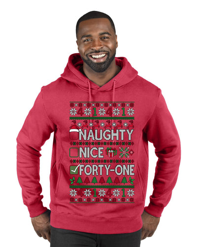 Naughty Nice 41, Ugly Christmas Unisex Sweater List, Extra Festive, Ugly Christmas Sweater Premium Graphic Hoodie Sweatshirt