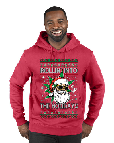 Rollin' Into The Holidays Christmas Sweater, Ugly Christmas Sweater Premium Graphic Hoodie Sweatshirt