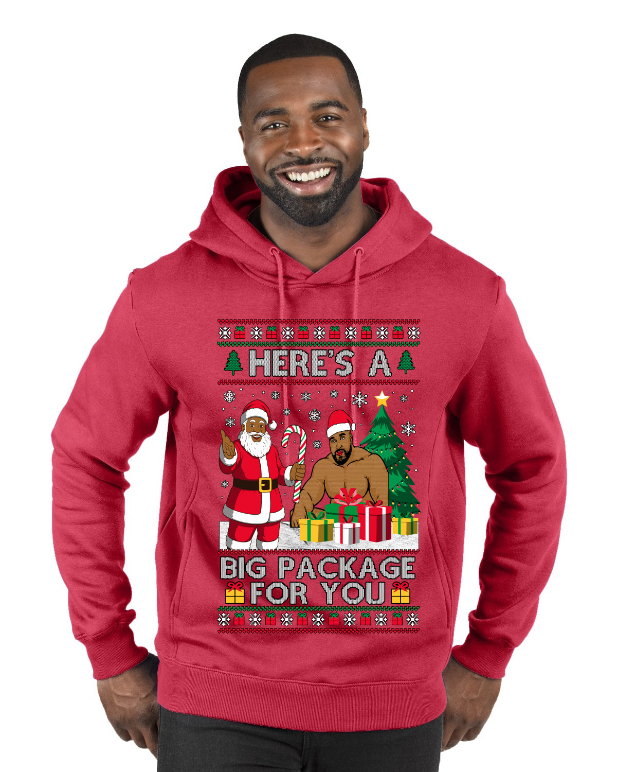 Here's A Big Package For You Black Santa Christmas Sweater, Ugly Christmas Sweater Premium Graphic Hoodie Sweatshirt