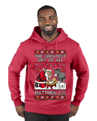 The Greatest Gift Of All Matthew 1:21, Ugly Christmas Sweater Premium Graphic Hoodie Sweatshirt