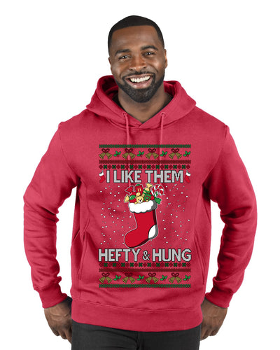 Hefty And Hung Christmas Sweater, Funny  Ugly Christmas Sweater Premium Graphic Hoodie Sweatshirt