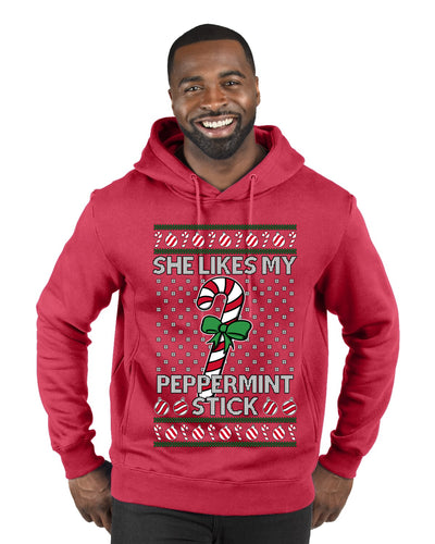 She Likes My Peppermint Stick, Ugly Christmas Sweater Unisex Premium Graphic Hoodie Sweatshirt