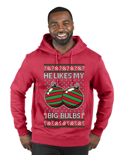 He Likes My Big Bulbs, Ugly Christmas Sweater Unisex Premium Graphic Hoodie Sweatshirt