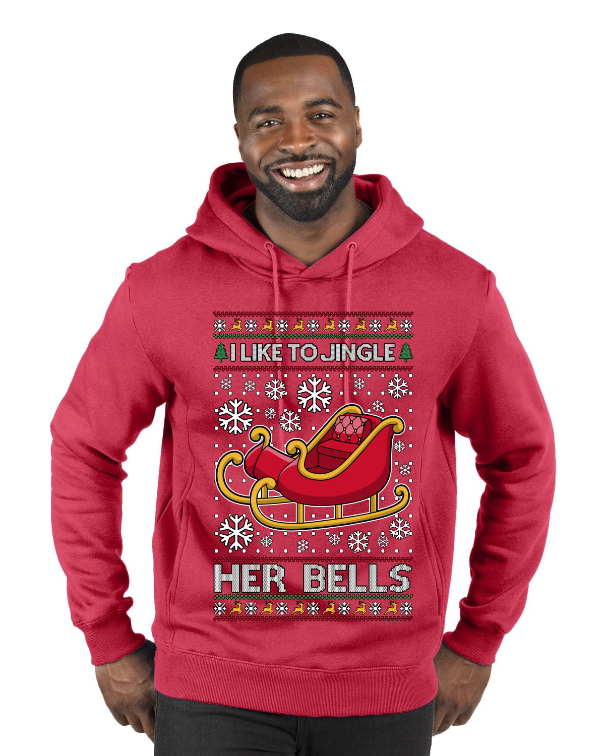 I Like To Jingle Her Bells, Ugly Christmas Sweater Unisex Premium Graphic Hoodie Sweatshirt