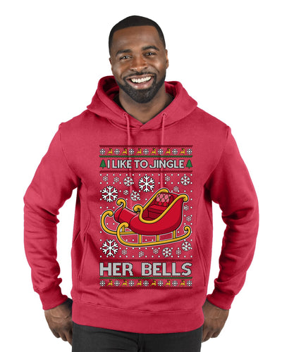 I Like To Jingle Her Bells, Ugly Christmas Sweater Unisex Premium Graphic Hoodie Sweatshirt