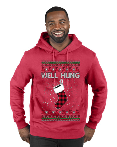 Well Hung, Ugly Christmas Sweater Unisex Premium Graphic Hoodie Sweatshirt