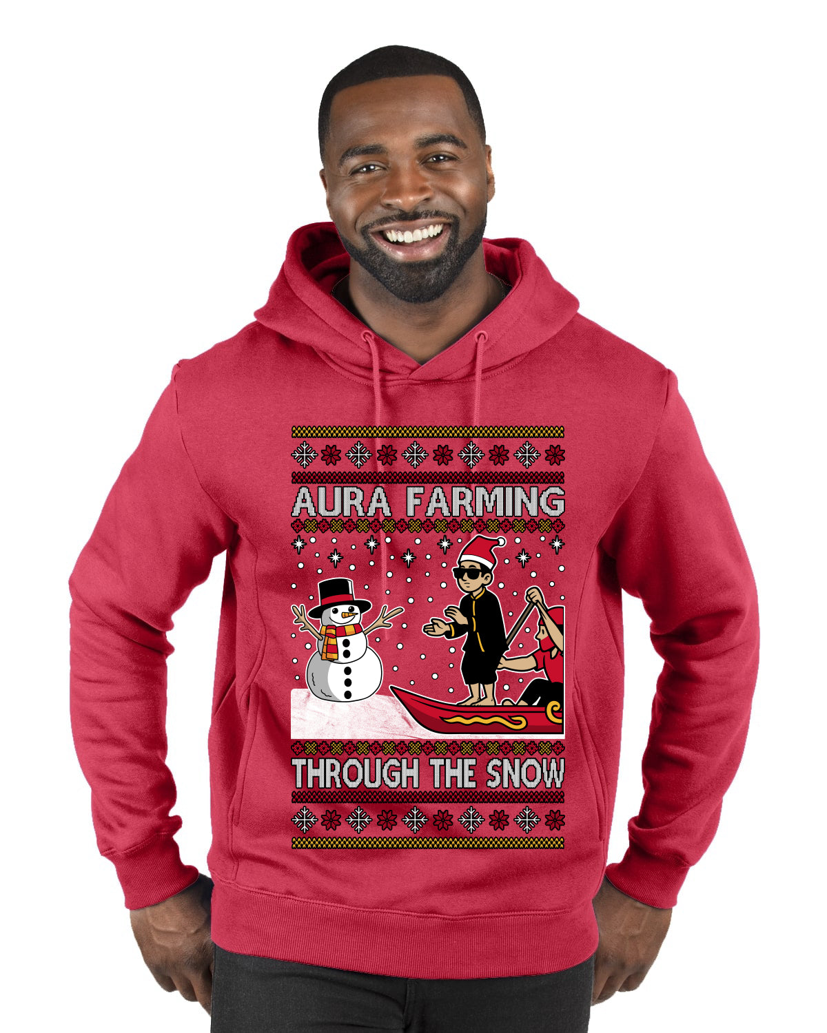 Aura Farming Through The Snow Meme, Ugly Christmas Sweater Unisex Premium Graphic Hoodie Sweatshirt