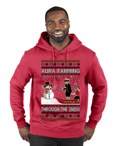 Aura Farming Through The Snow Meme, Ugly Christmas Sweater Unisex Premium Graphic Hoodie Sweatshirt