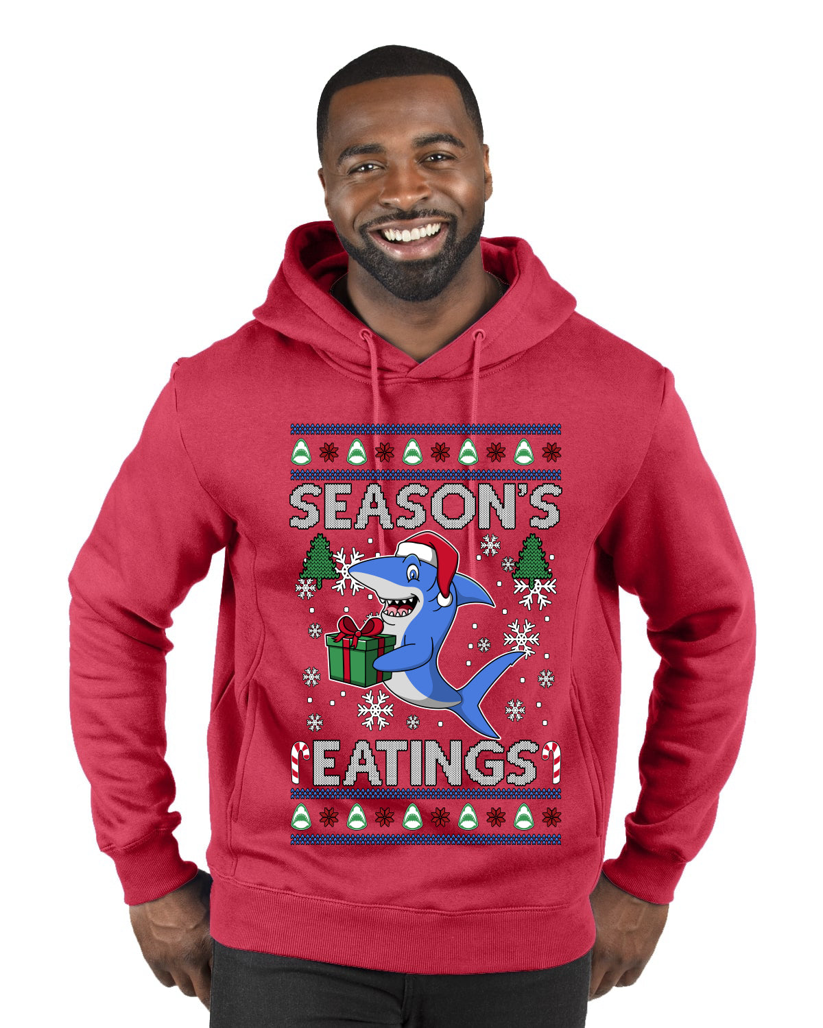 Season's Eatings Shark, Ugly Christmas Sweater Unisex Premium Graphic Hoodie Sweatshirt