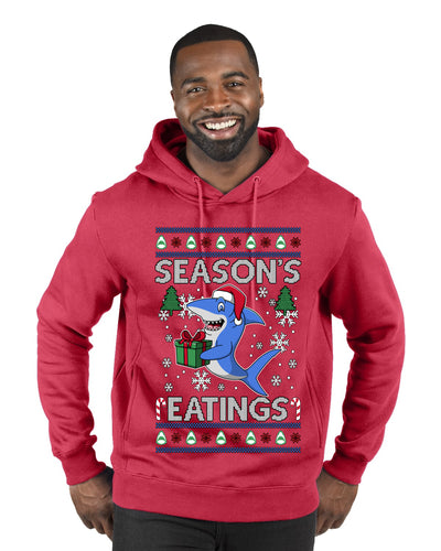 Season's Eatings Shark, Ugly Christmas Sweater Unisex Premium Graphic Hoodie Sweatshirt