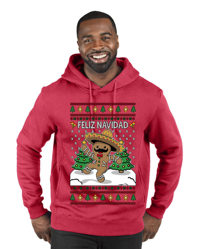 Feliz Navidad Dancing Gingerbread Man, Ugly Christmas Sweater Unisex Premium Graphic Hoodie Sweatshirt