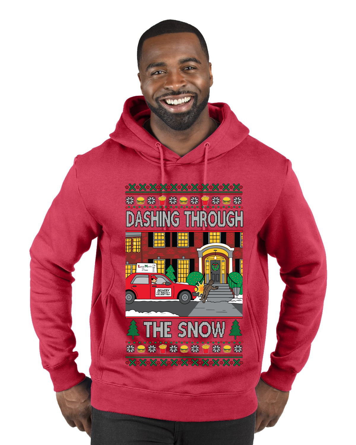 Dashing Through The Snow Classic 90s Holiday Movie, Ugly Christmas Sweater Unisex Premium Graphic Hoodie Sweatshirt