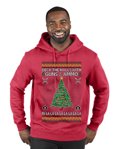 Deck The Halls With Guns & Ammo Fa La La La La, Ugly Christmas Sweater Unisex Premium Graphic Hoodie Sweatshirt