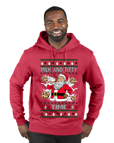 Milk And Titty Time, Ugly Christmas Sweater Unisex Premium Graphic Hoodie Sweatshirt