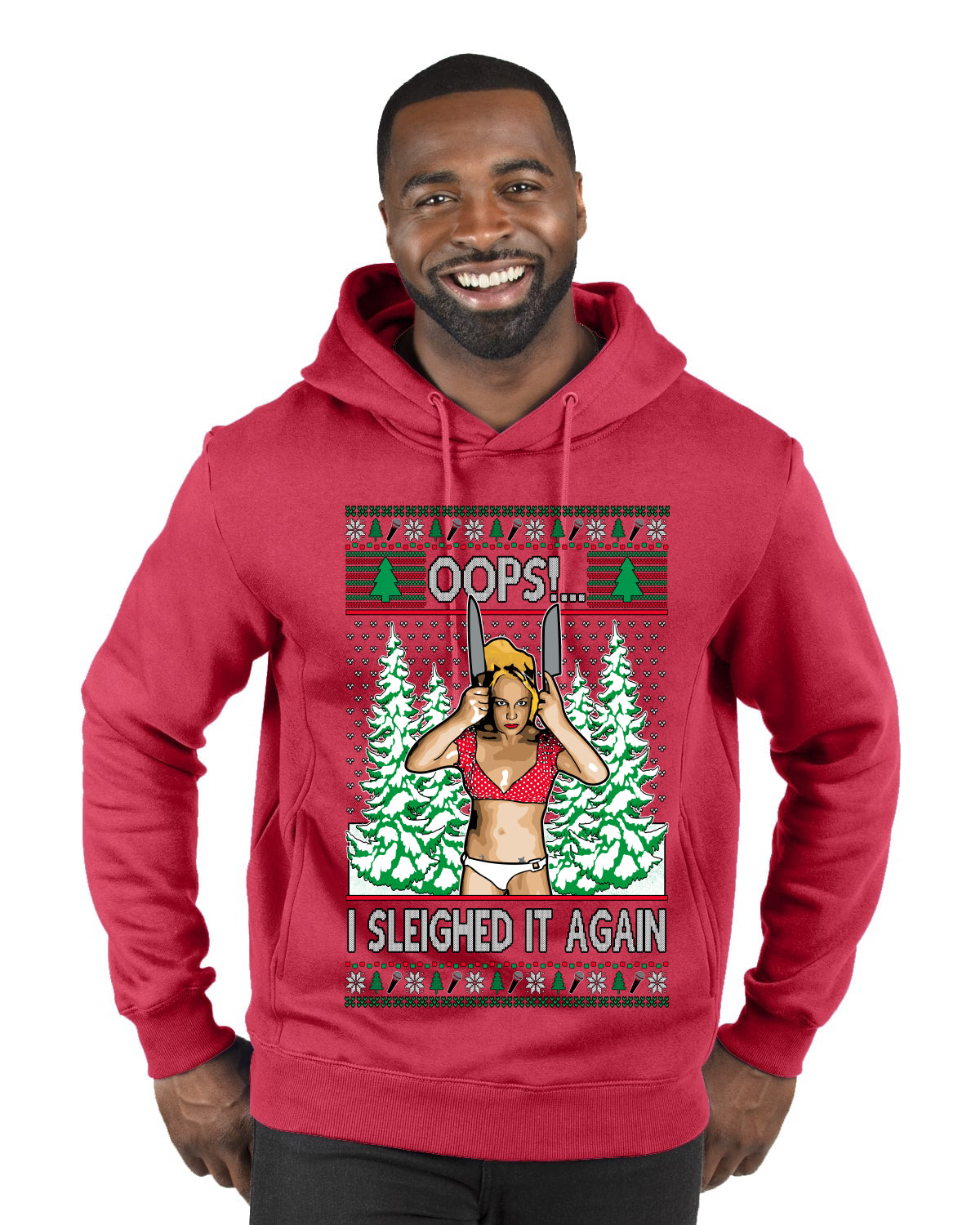 Funny, Knives Popstar Dancing, Music Lover Comedic Christmas Sweater Design, Ugly Christmas Sweater Unisex Premium Graphic Hoodie Sweatshirt