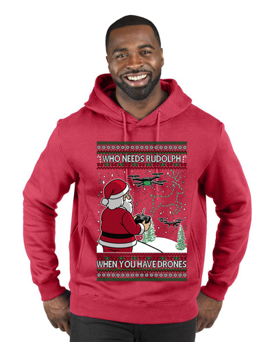 Santa Drone Show Reindeer, Ugly Christmas Sweater Unisex Premium Graphic Hoodie Sweatshirt