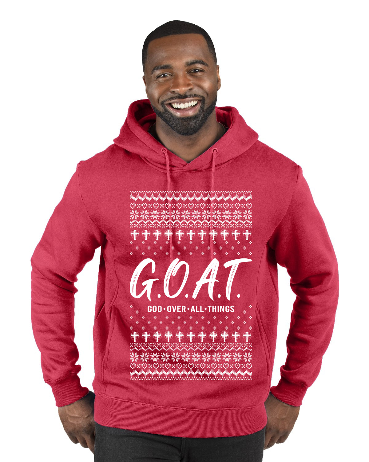 G.O.A.T. God Over All Things, Ugly Christmas Sweater Unisex Premium Graphic Hoodie Sweatshirt
