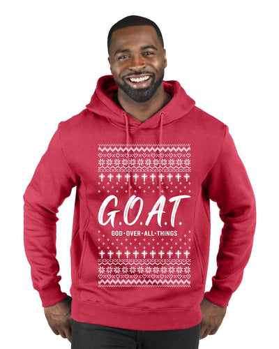 G.O.A.T. God Over All Things, Ugly Christmas Sweater Unisex Premium Graphic Hoodie Sweatshirt