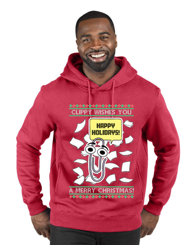 Clippy Wishes You A Merry Christmas Office Assistant, Ugly Christmas Sweater Unisex Premium Graphic Hoodie Sweatshirt