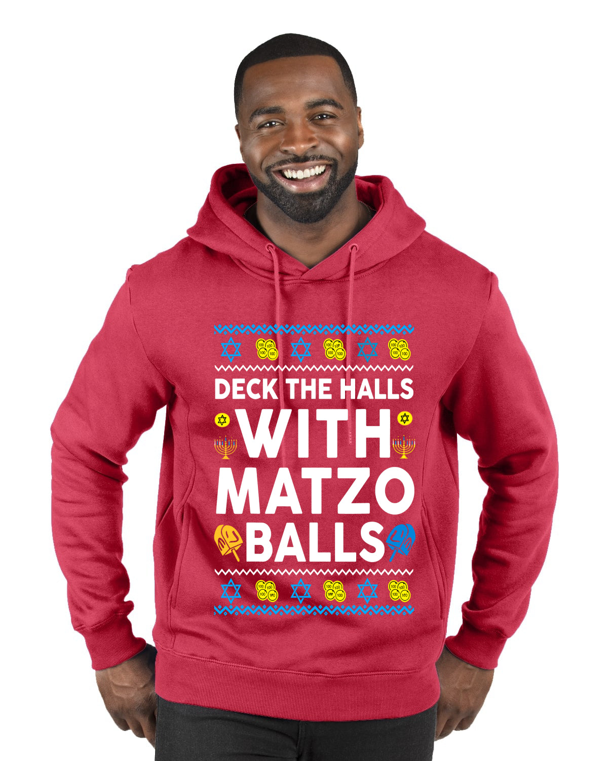 Deck The Halls With Matzo Balls Hanukkah, Ugly Christmas Sweater Unisex Premium Graphic Hoodie Sweatshirt