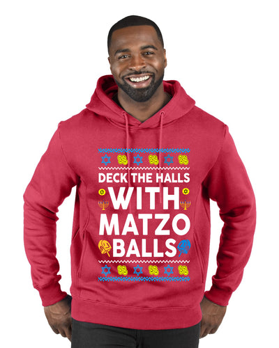 Deck The Halls With Matzo Balls Hanukkah, Ugly Christmas Sweater Unisex Premium Graphic Hoodie Sweatshirt