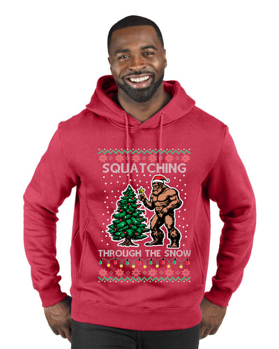 Squatching Through The Snow Bigfoot, Ugly Christmas Sweater Unisex Premium Graphic Hoodie Sweatshirt