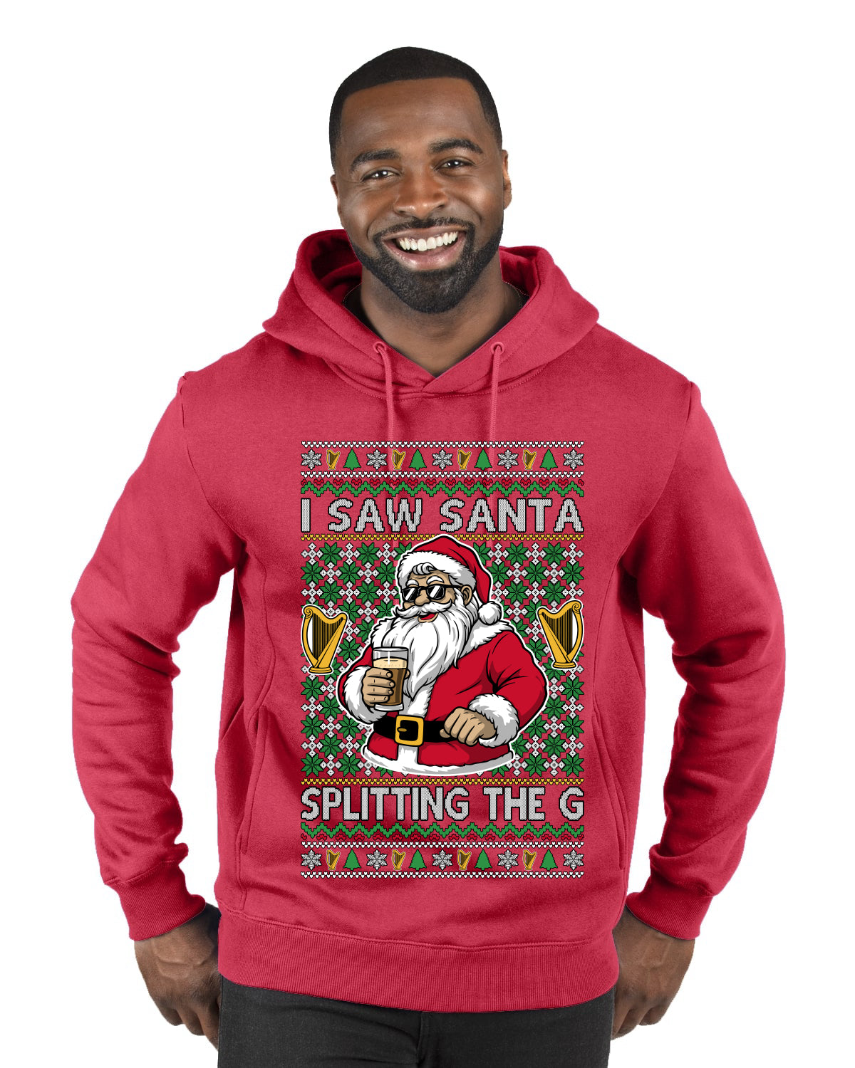 I Saw Santa Splitting The G, Ugly Christmas Sweater Unisex Premium Graphic Hoodie Sweatshirt