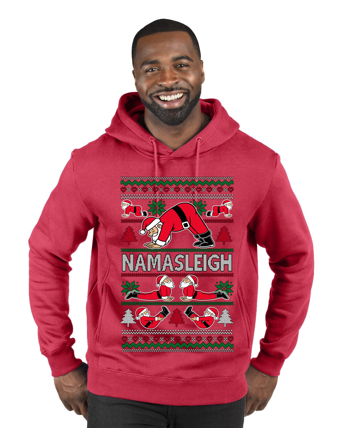 Namasleigh, Namaste Yoga Santa Claus, Ugly Christmas Sweater Unisex Premium Graphic Hoodie Sweatshirt