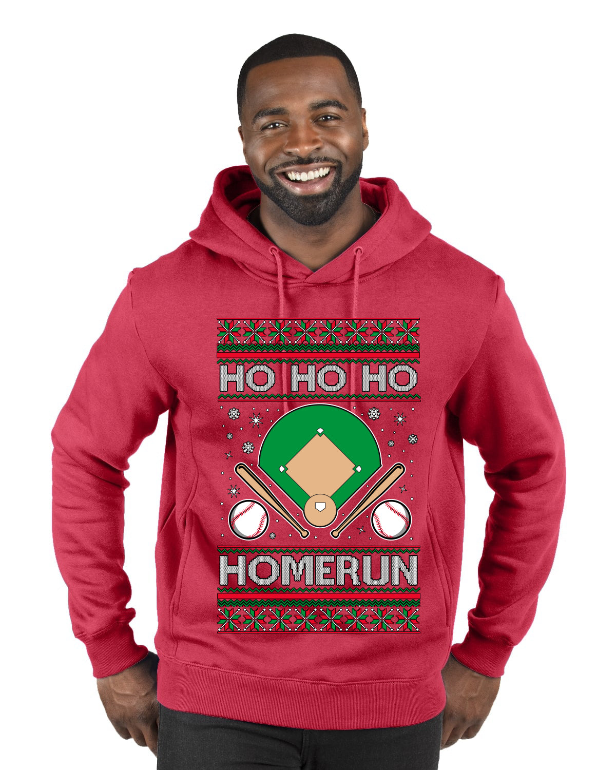 Ho Ho Ho Homerun, Baseball Fan Christmas Design, Ugly Christmas Sweater Unisex Premium Graphic Hoodie Sweatshirt
