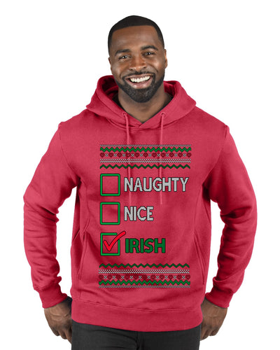 Naughty Nice, Irish, Irish Christmas, Ugly Christmas Sweater Unisex Premium Graphic Hoodie Sweatshirt