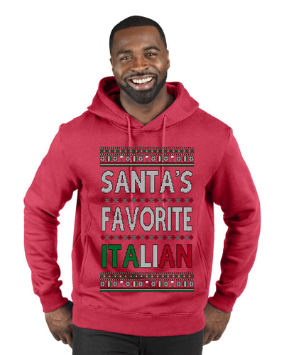 Santa's Favorite Italian, Funny Italian Christmas Sweater, Ugly Christmas Sweater Unisex Premium Graphic Hoodie Sweatshirt