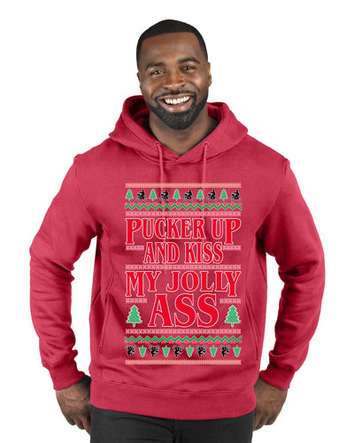Pucker Up And Kiss My Jolly Ass, Ugly Christmas Sweater Unisex Premium Graphic Hoodie Sweatshirt