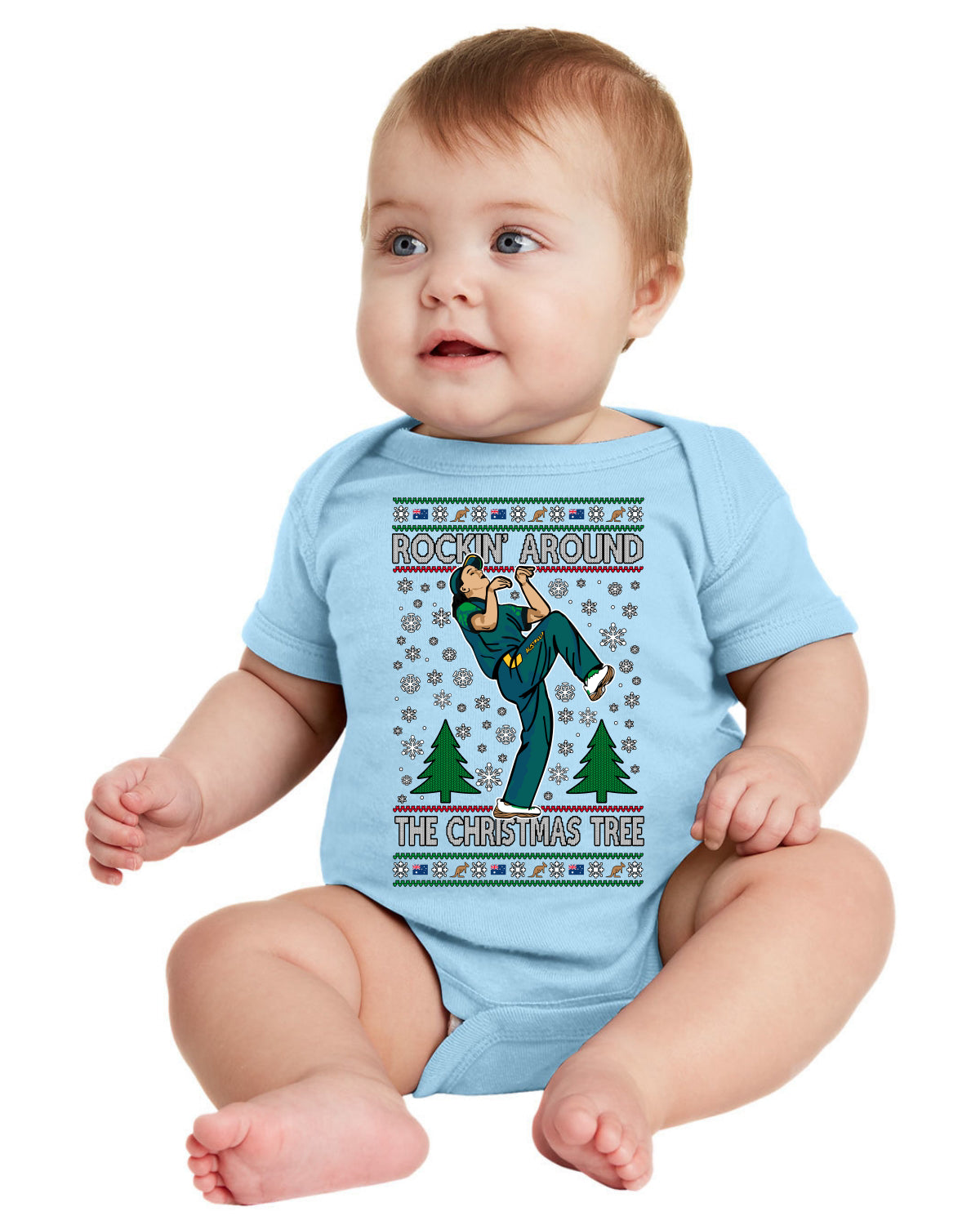 Rockin Around the Christmas Tree Raygun Viral Breakdancer Ugly Christmas Baby Creeper Boys Girls Infant Bodysuit