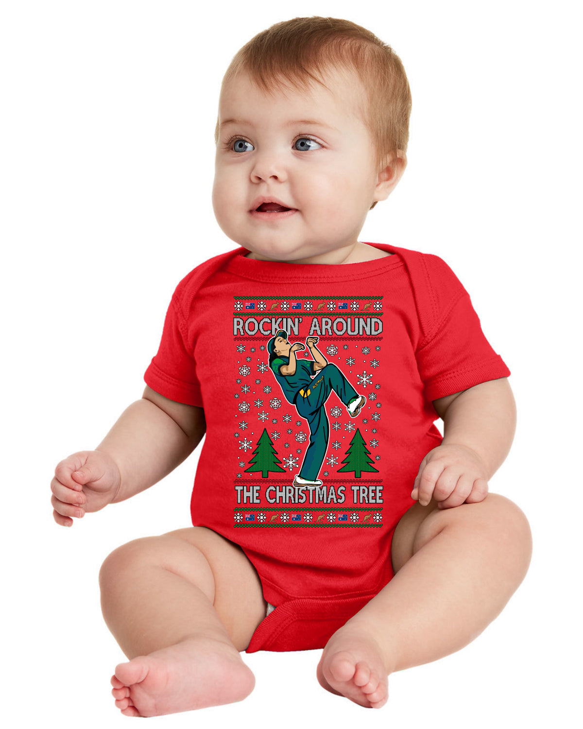 Rockin Around the Christmas Tree Raygun Viral Breakdancer Ugly Christmas Baby Creeper Boys Girls Infant Bodysuit