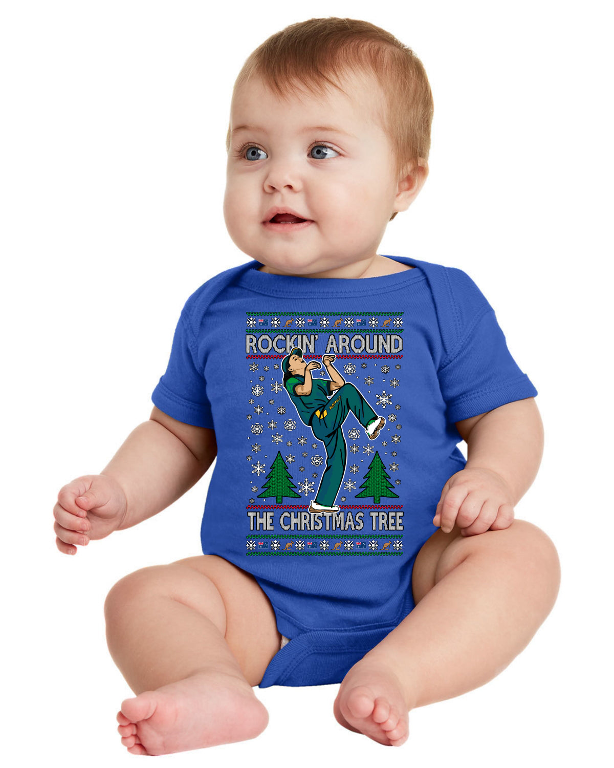 Rockin Around the Christmas Tree Raygun Viral Breakdancer Ugly Christmas Baby Creeper Boys Girls Infant Bodysuit