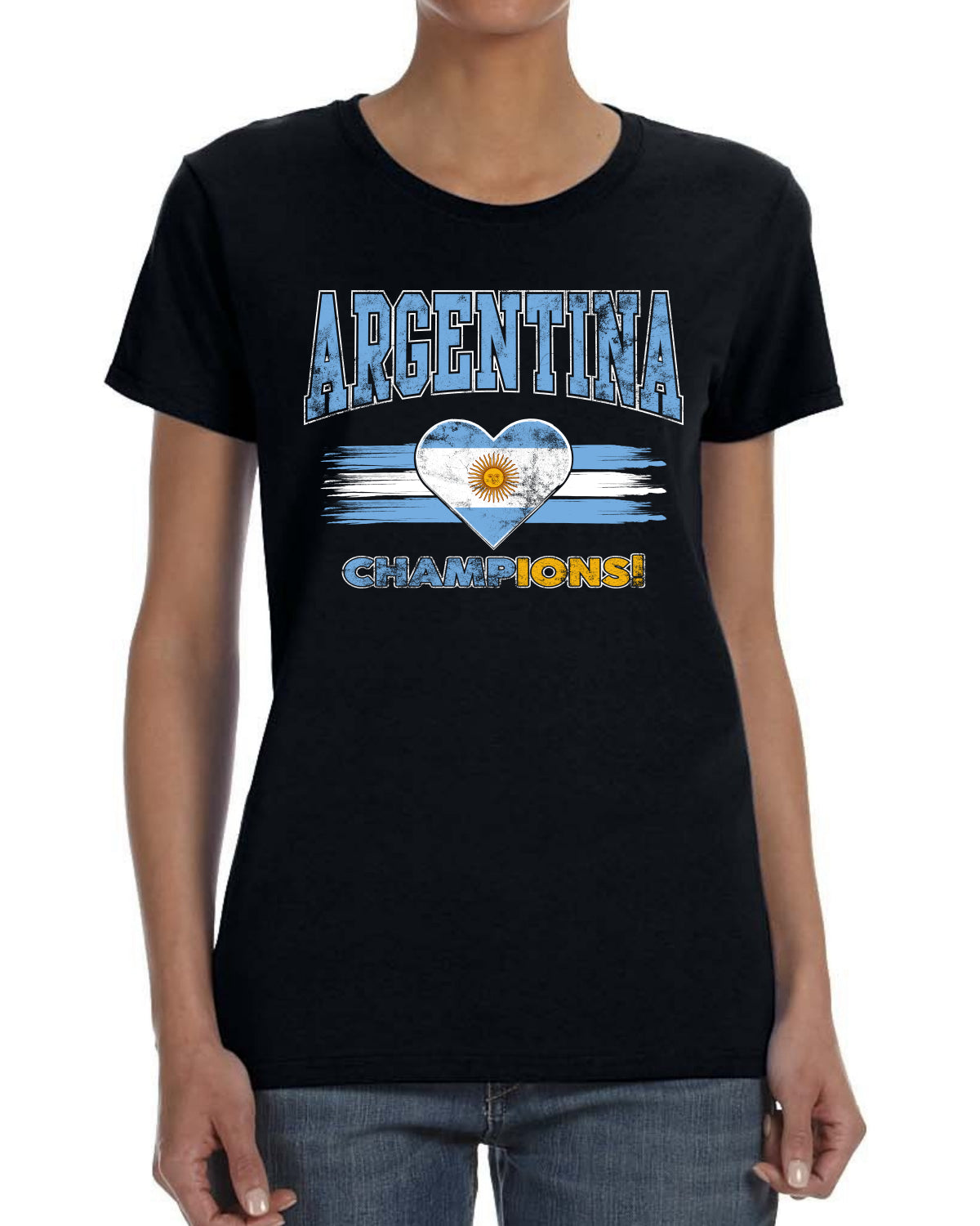 Argentina Soccer Champions Fan Shirt Heart Flag and Soccer Ball  Game Day Gift Sports Womens T-Shirt Sports Womens Graphic T-Shirt