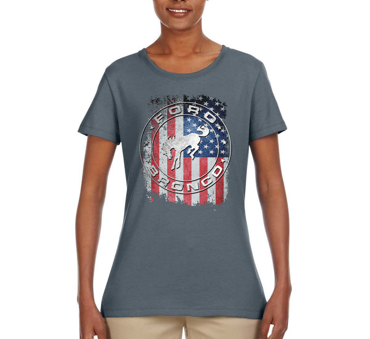 US Flag Ford Bronco Cars and Trucks Womens Graphic T-Shirt