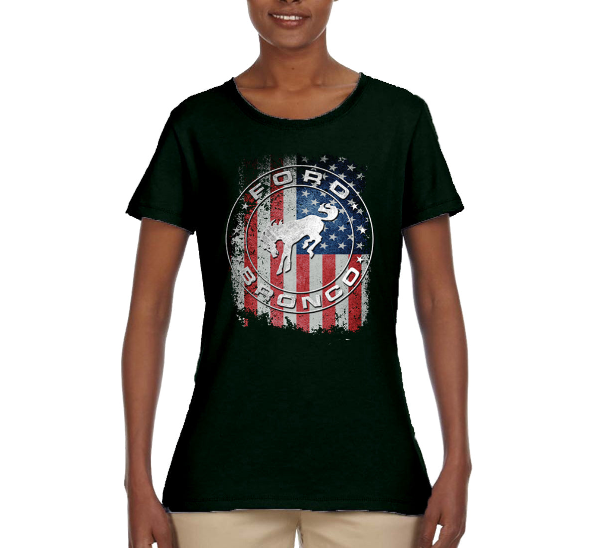 US Flag Ford Bronco Cars and Trucks Womens Graphic T-Shirt