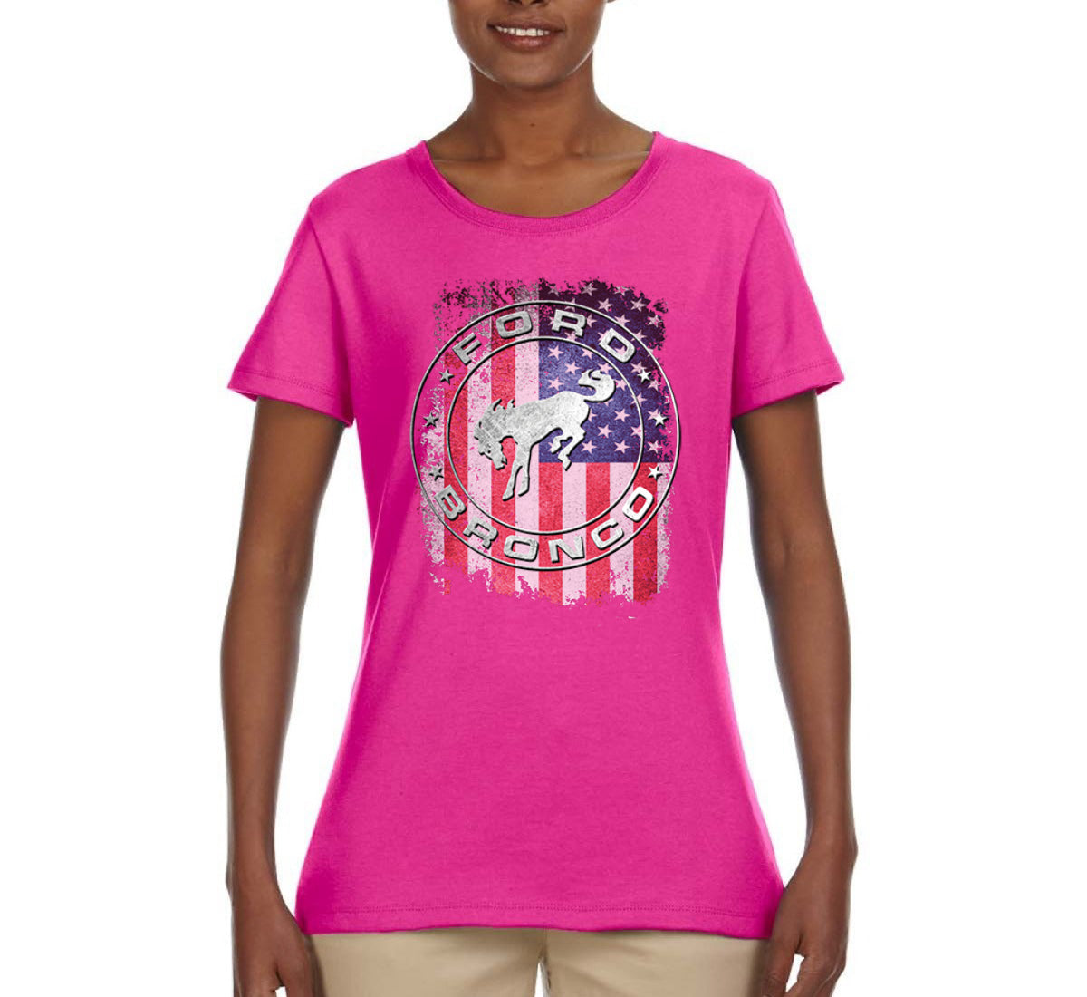 US Flag Ford Bronco Cars and Trucks Womens Graphic T-Shirt