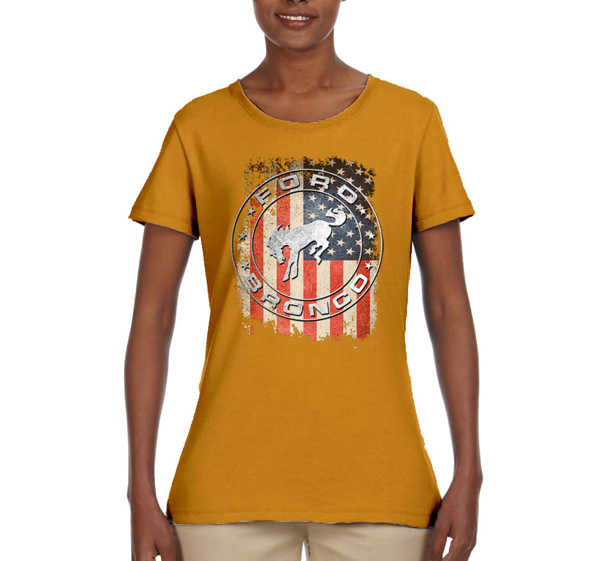 US Flag Ford Bronco Cars and Trucks Womens Graphic T-Shirt