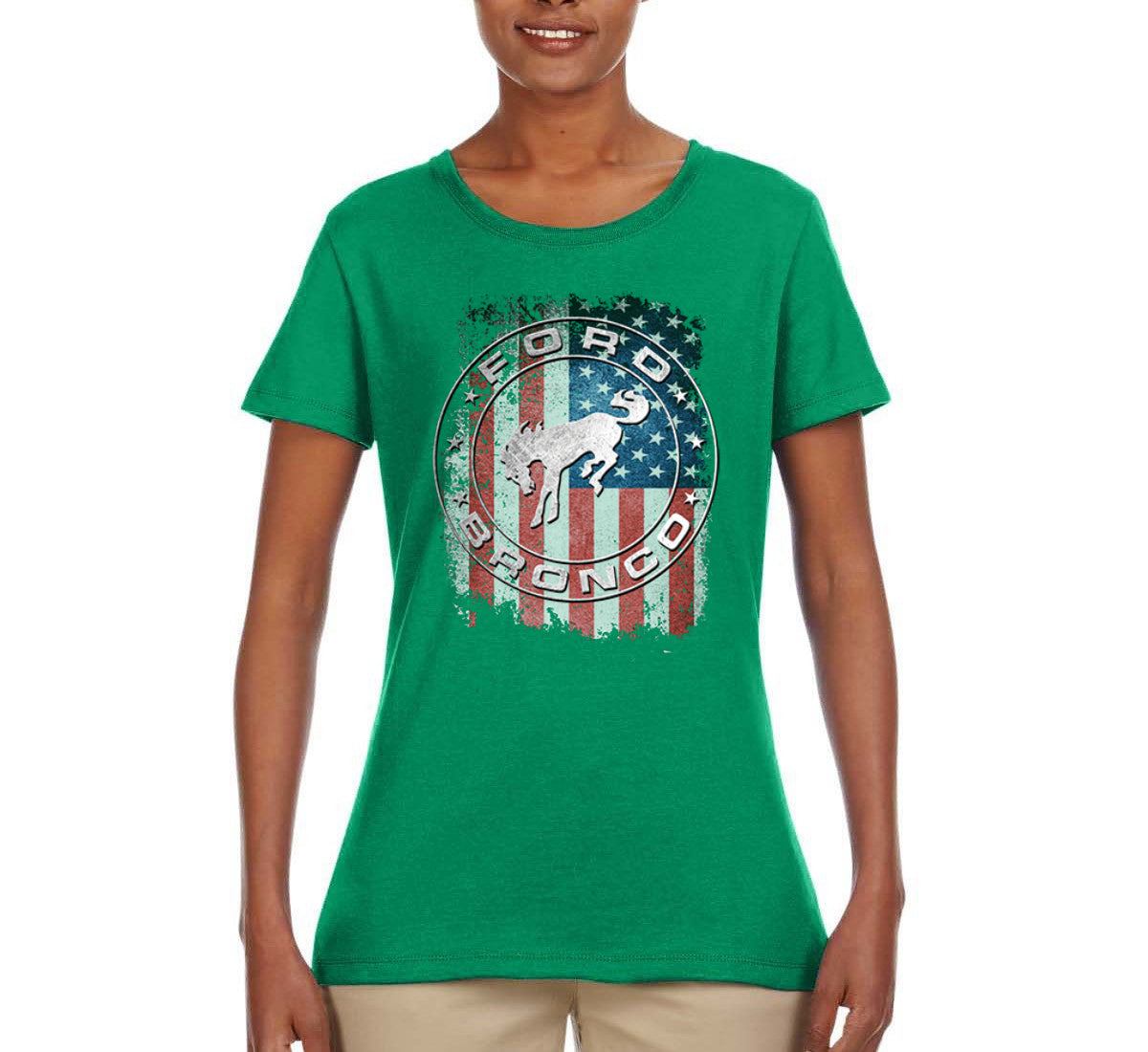 US Flag Ford Bronco Cars and Trucks Womens Graphic T-Shirt