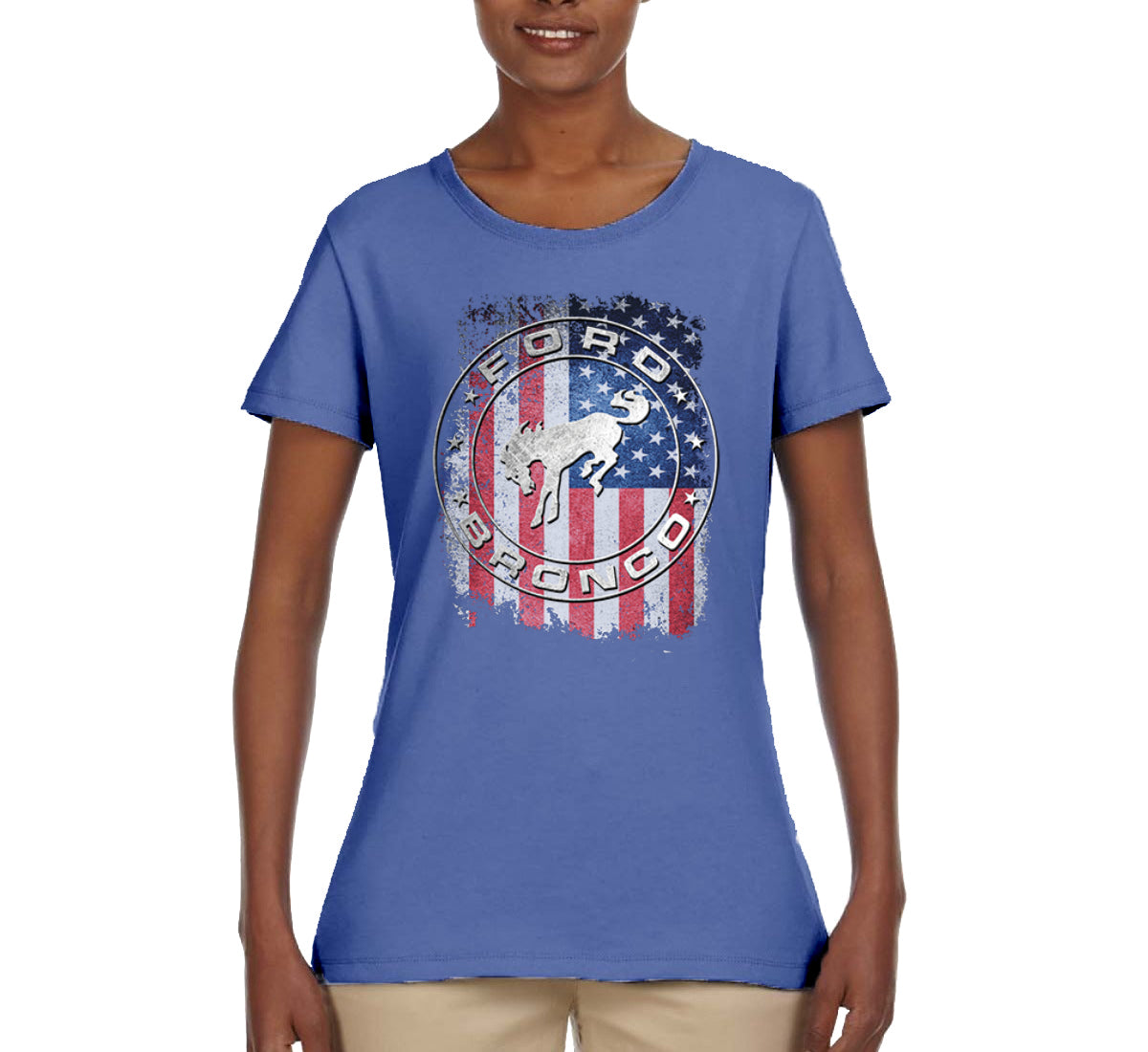 US Flag Ford Bronco Cars and Trucks Womens Graphic T-Shirt